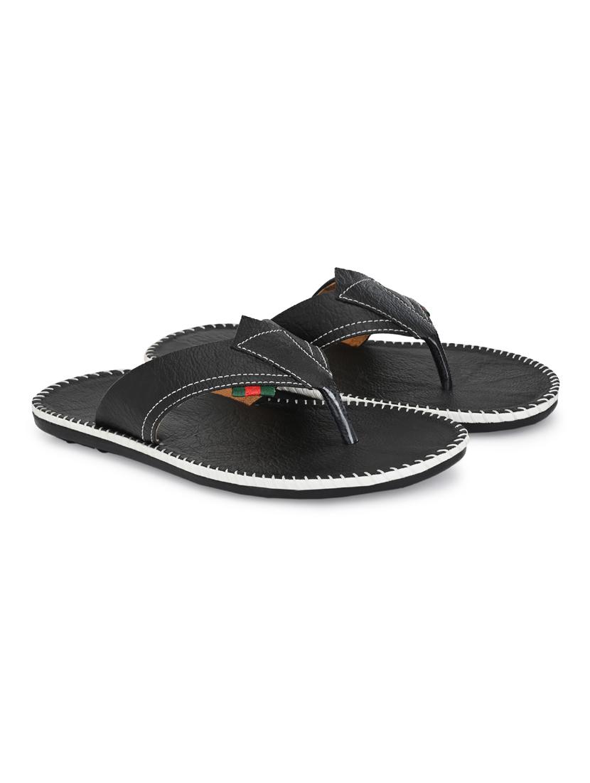 black leatherette slip on slippers - 19585588 -  Standard Image - 1