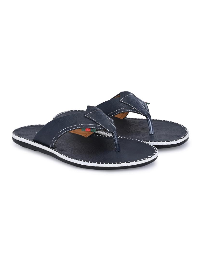 navy leatherette slip on slippers - 19585592 - Standard Image - 1