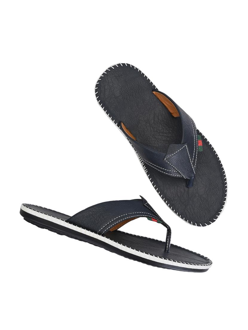 navy leatherette slip on slippers - 19585592 - Standard Image - 4