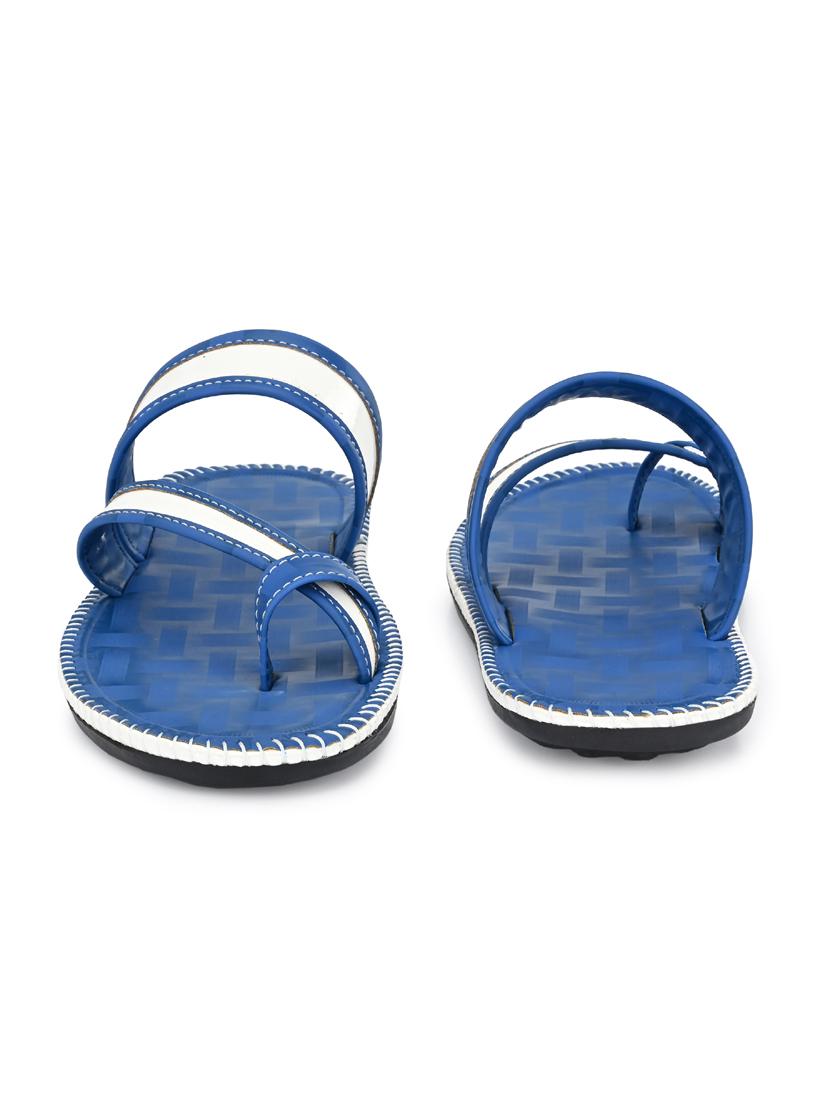 blue leatherette slip on slippers - 19585593 - Standard Image - 4
