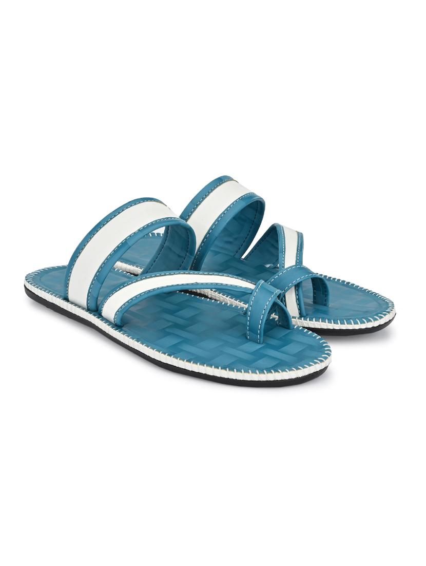 light blue leatherette slip on slippers - 19585595 - Standard Image - 1