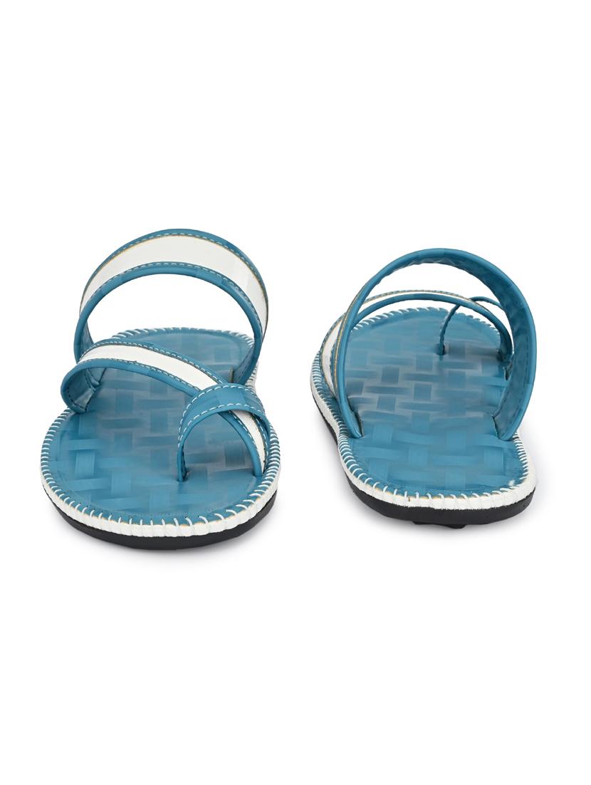 light blue leatherette slip on slippers - 19585595 - Standard Image - 4