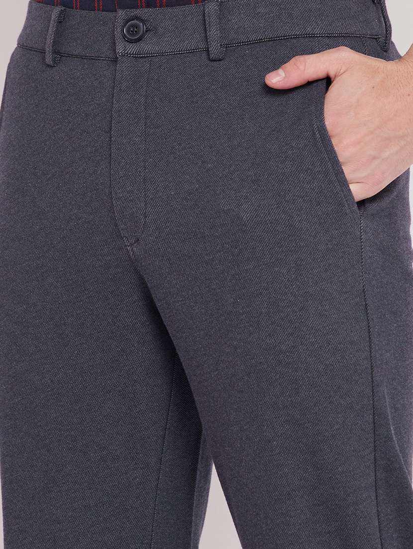 dark blue cotton blend flat front casual trousers - 19586634 - Standard Image - 4