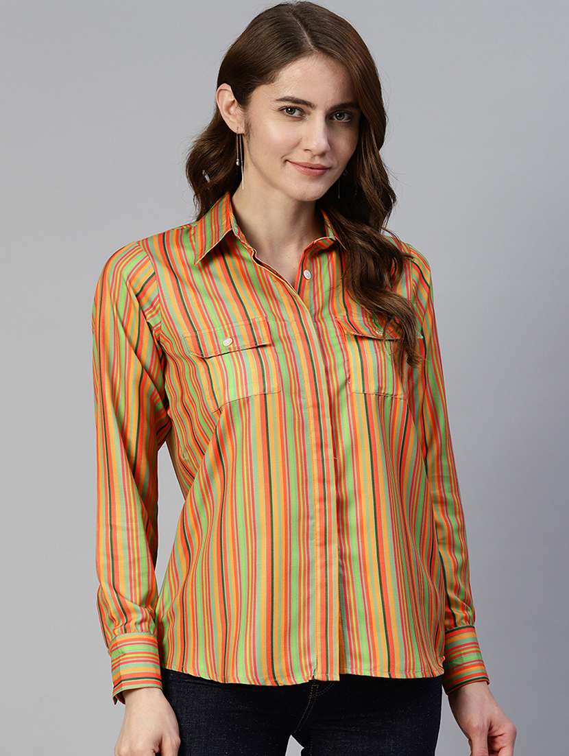 multi colored striped long sleeve shirt