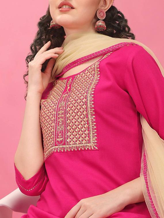 rayon pink kurta with dupatta set - 19586812 - Standard Image - 4