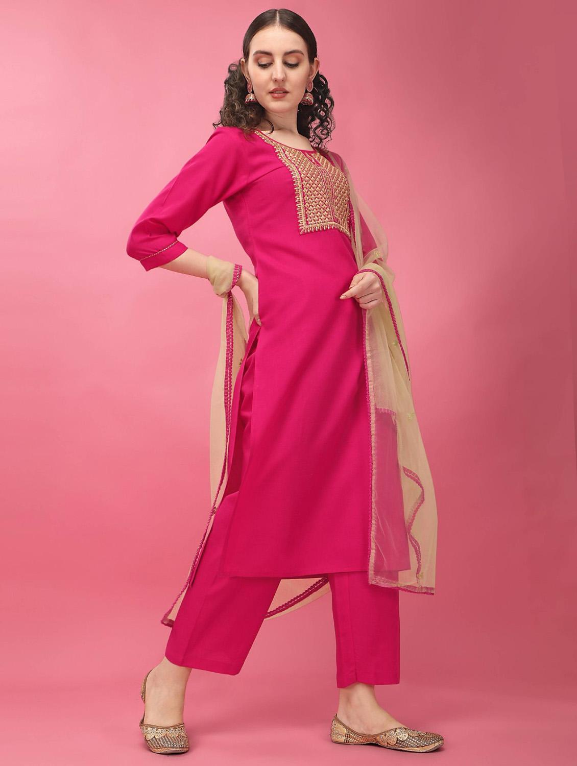 pink colored kurta dupatta set - 19586813 -  Standard Image - 1