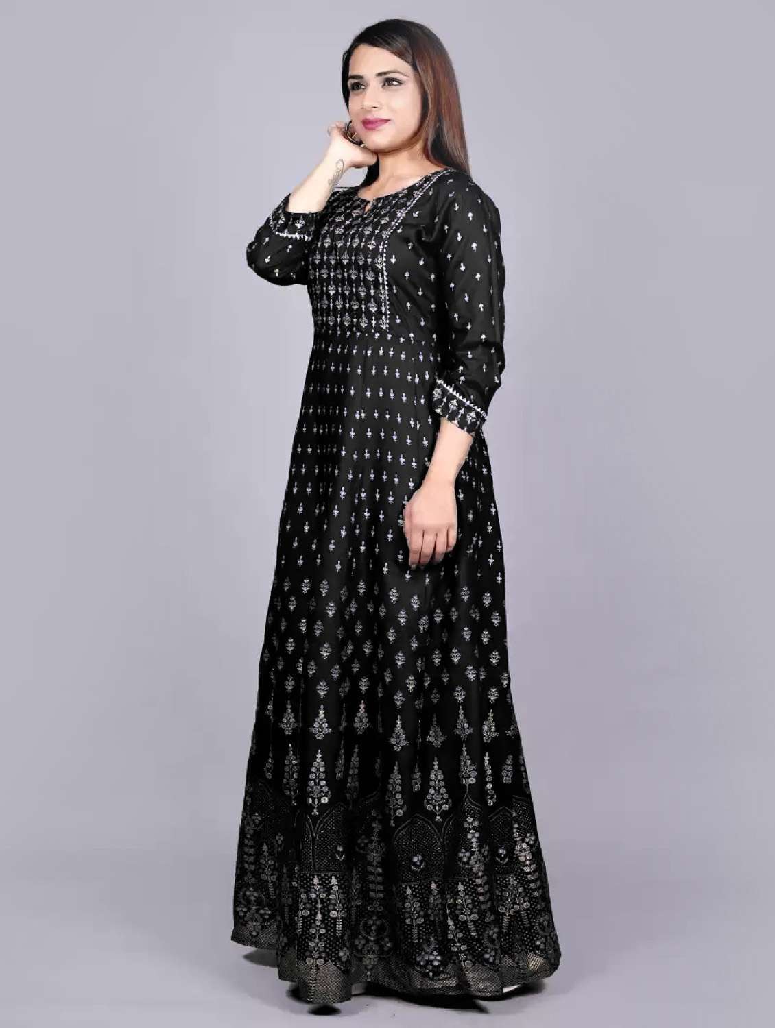 notch neck flared kurta - 19586827 -  Standard Image - 1