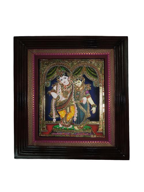 radha krishna tanjore painting, wall painting with frame, original gold foil artwork for living room (12 x 14 inches) - 19590516 - Standard Image - 0