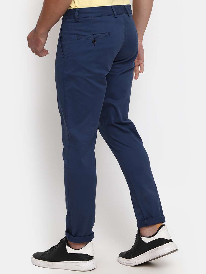 blue solid chinos casual trouser - 19590574 -  Standard Image - 1