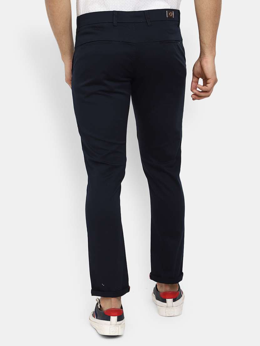 navy blue solid chinos casual trouser - 19590583 -  Standard Image - 1
