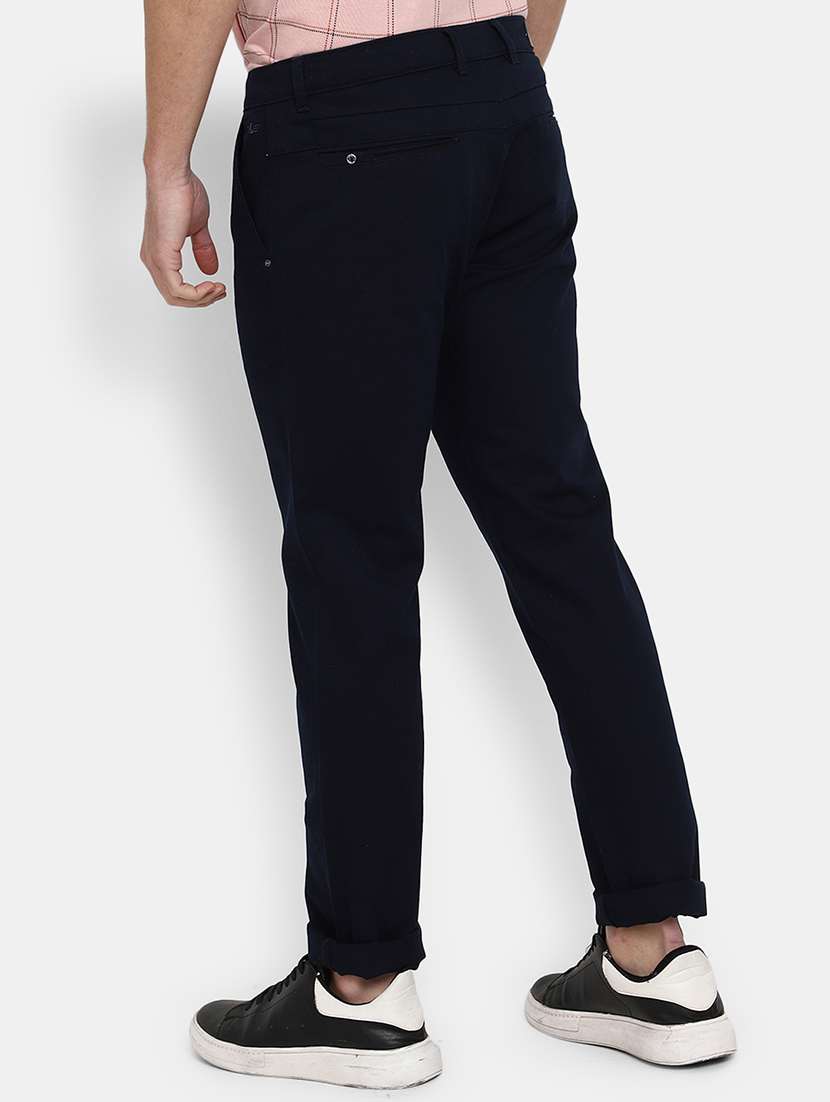 navy blue solid chinos casual trouser - 19590594 -  Standard Image - 1