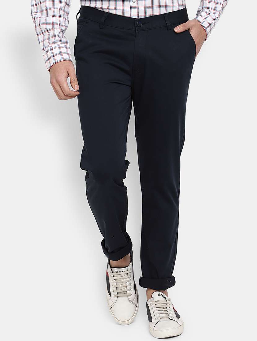 blue cotton chinos casual trousers