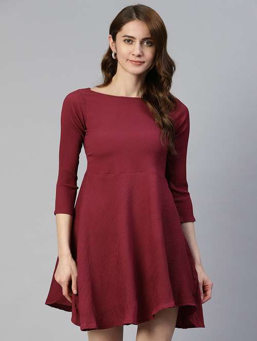 women's fit & flare solid dress - 19593440 -  Standard Image - 0
