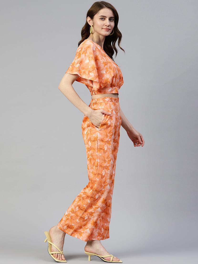 orange cotton blend top and palazzos set coord - 19595615 - Standard Image - 1