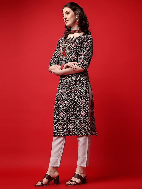 key hole neck straight kurta - 19595639 - Standard Image - 1