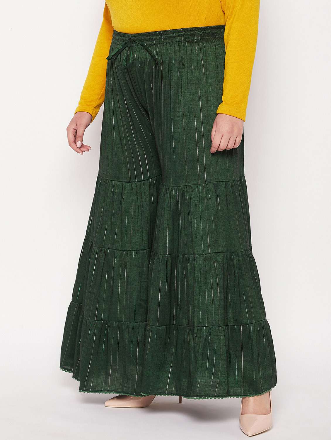 rayon green flared palazzo - 19596348 -  Standard Image - 1