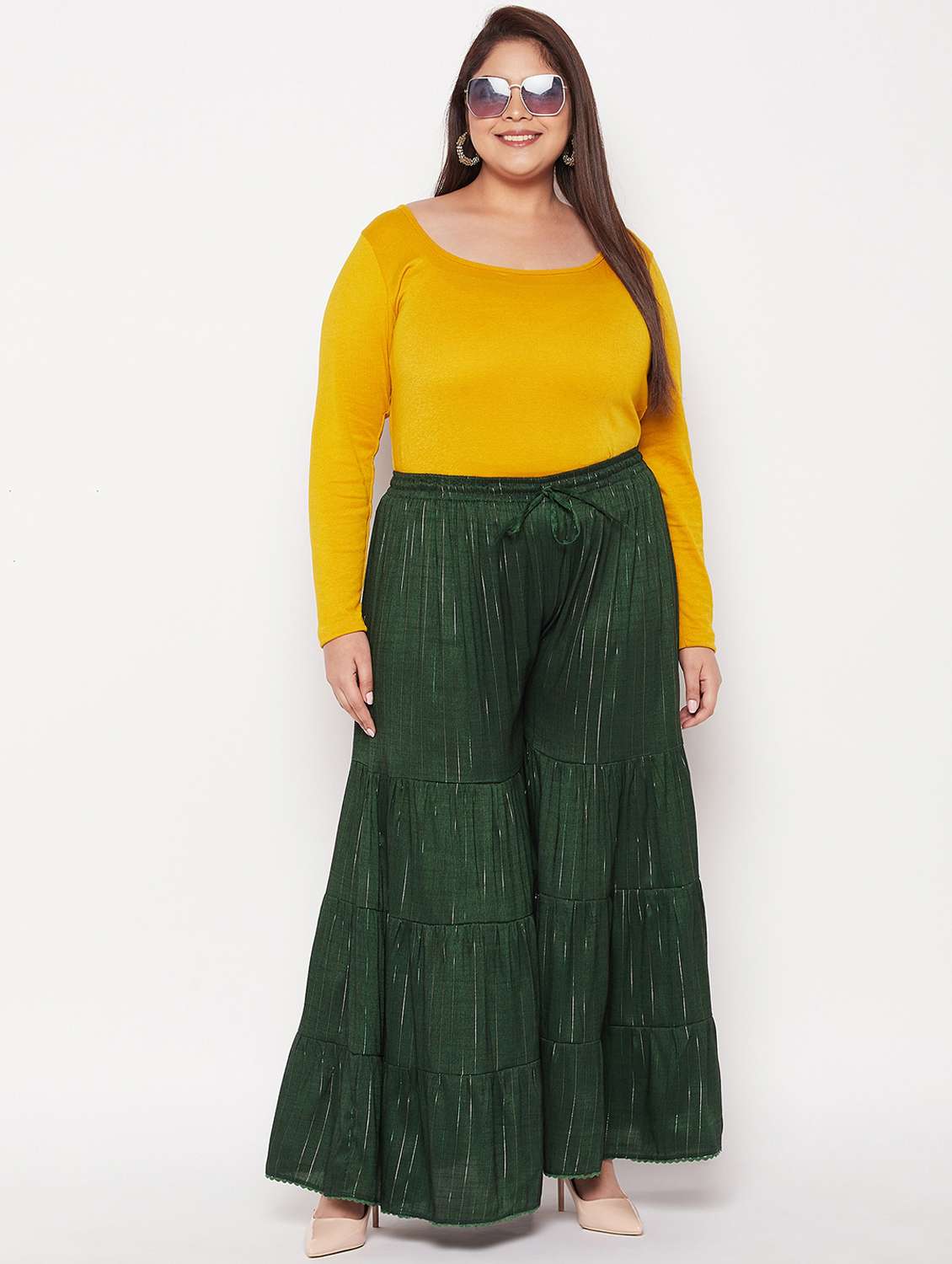 rayon green flared palazzo - 19596348 -  Standard Image - 4