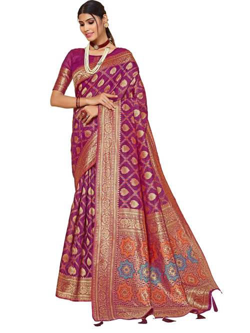 women's self design red colored saree with blouse - 19596702 -  Standard Image - 0