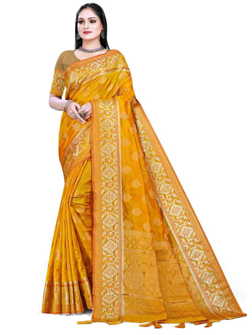 women's bordered royal blue colored saree with blouse