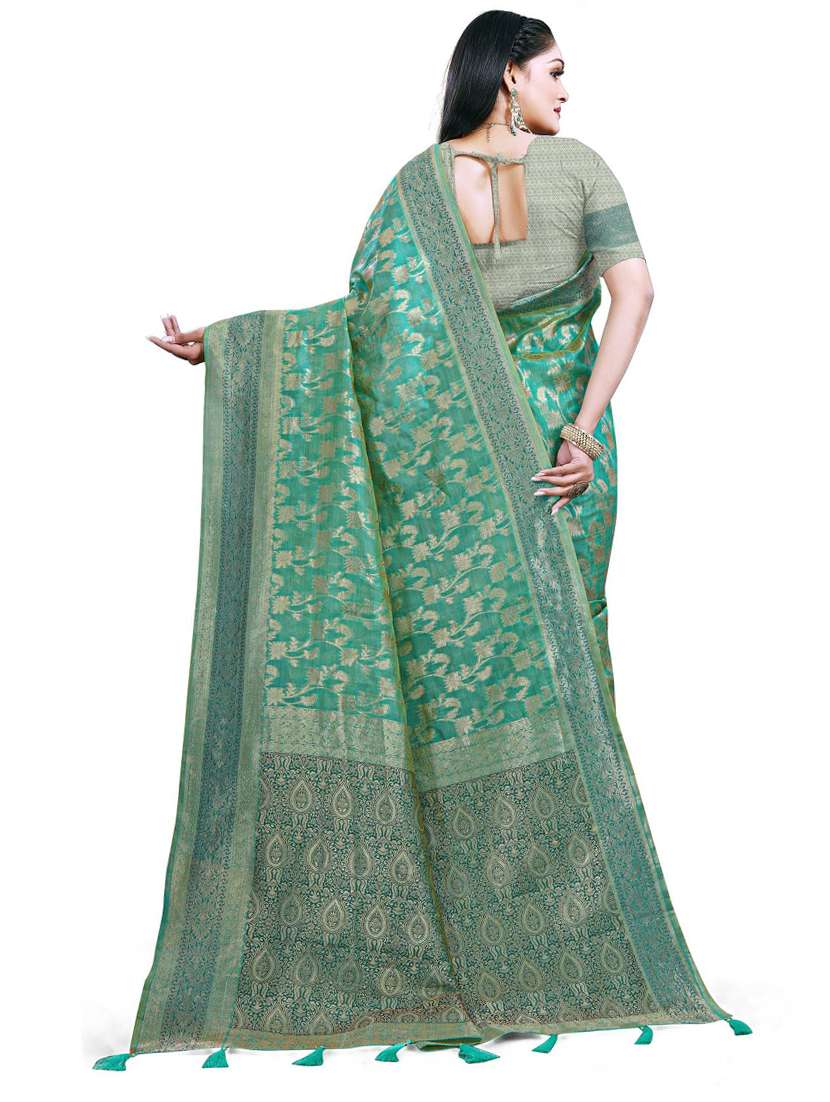 women's self design turquoise colored saree with blouse - 19596783 -  Standard Image - 1
