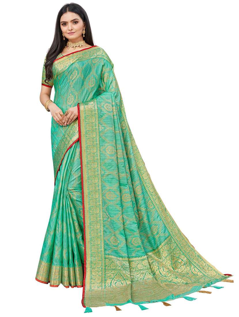 women's printed light green colored saree with blouse