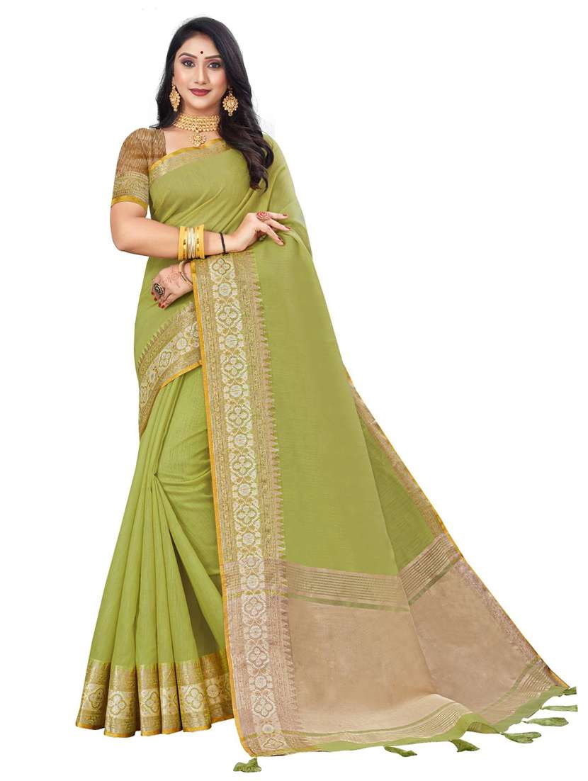 women's self design olive colored saree with blouse