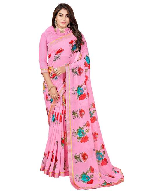 women's floral pink colored saree with blouse - 19596832 - Standard Image - 0