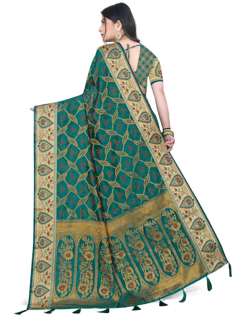 women's self design sea green colored saree with blouse - 19596883 -  Standard Image - 1