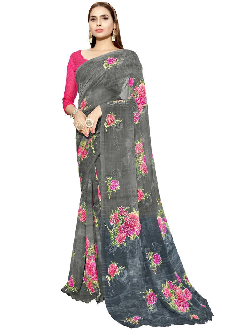 women's floral grey colored saree with blouse - 19596902 - Zoom Image - 0