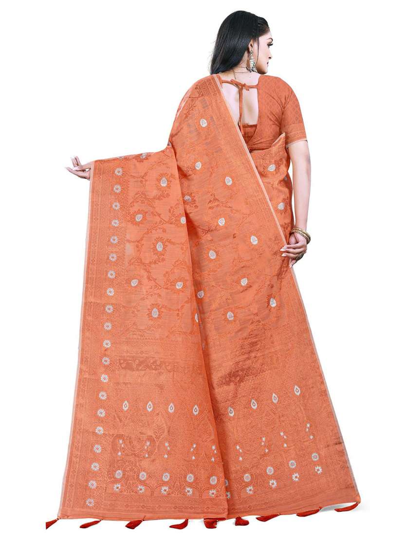 women's self design coral colored saree with blouse - 19596908 -  Standard Image - 1