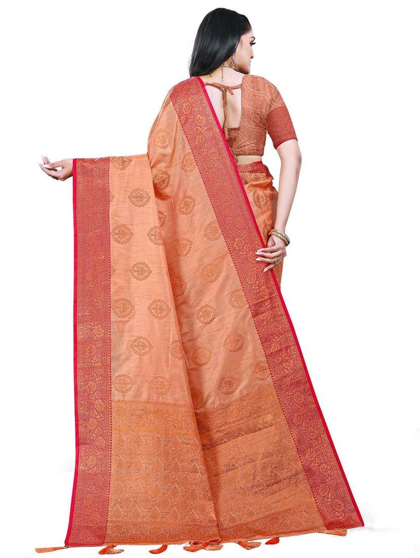 women's self design orange colored saree with blouse - 19596920 - Standard Image - 1