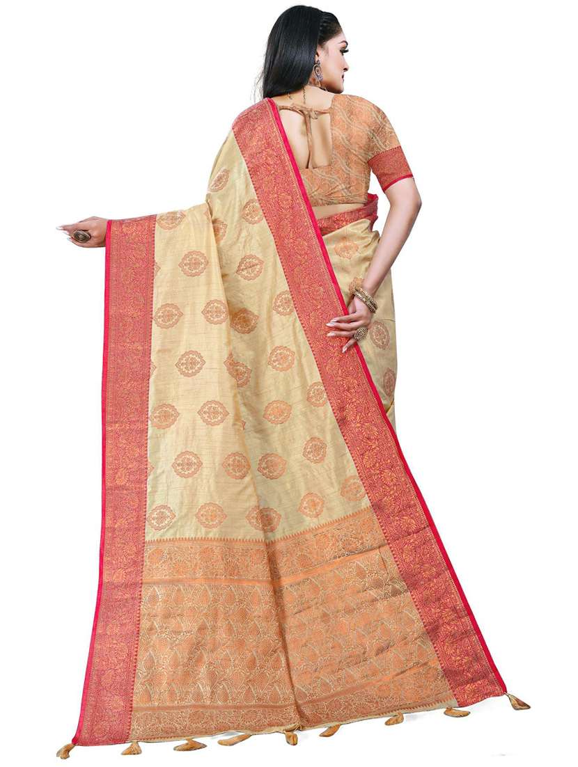 women's self design cream colored saree with blouse - 19596925 -  Standard Image - 1