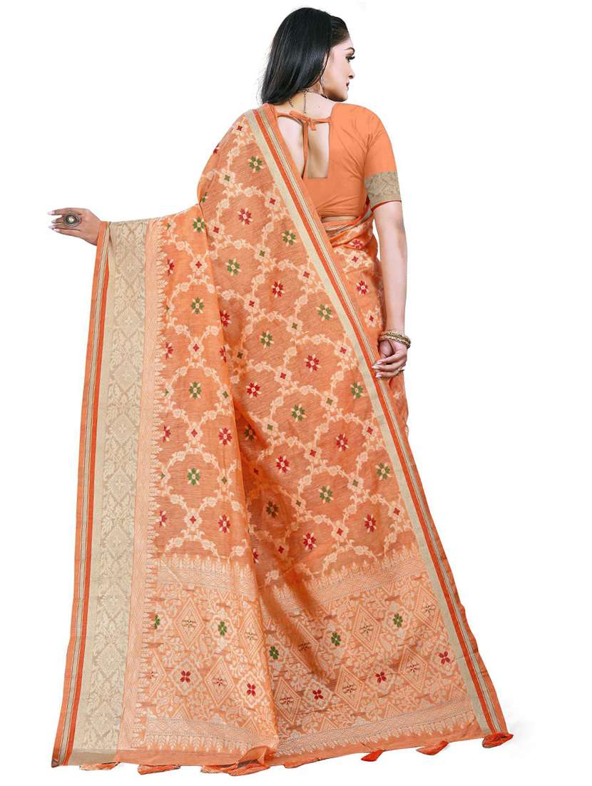 women's self design orange colored saree with blouse - 19596926 - Standard Image - 1