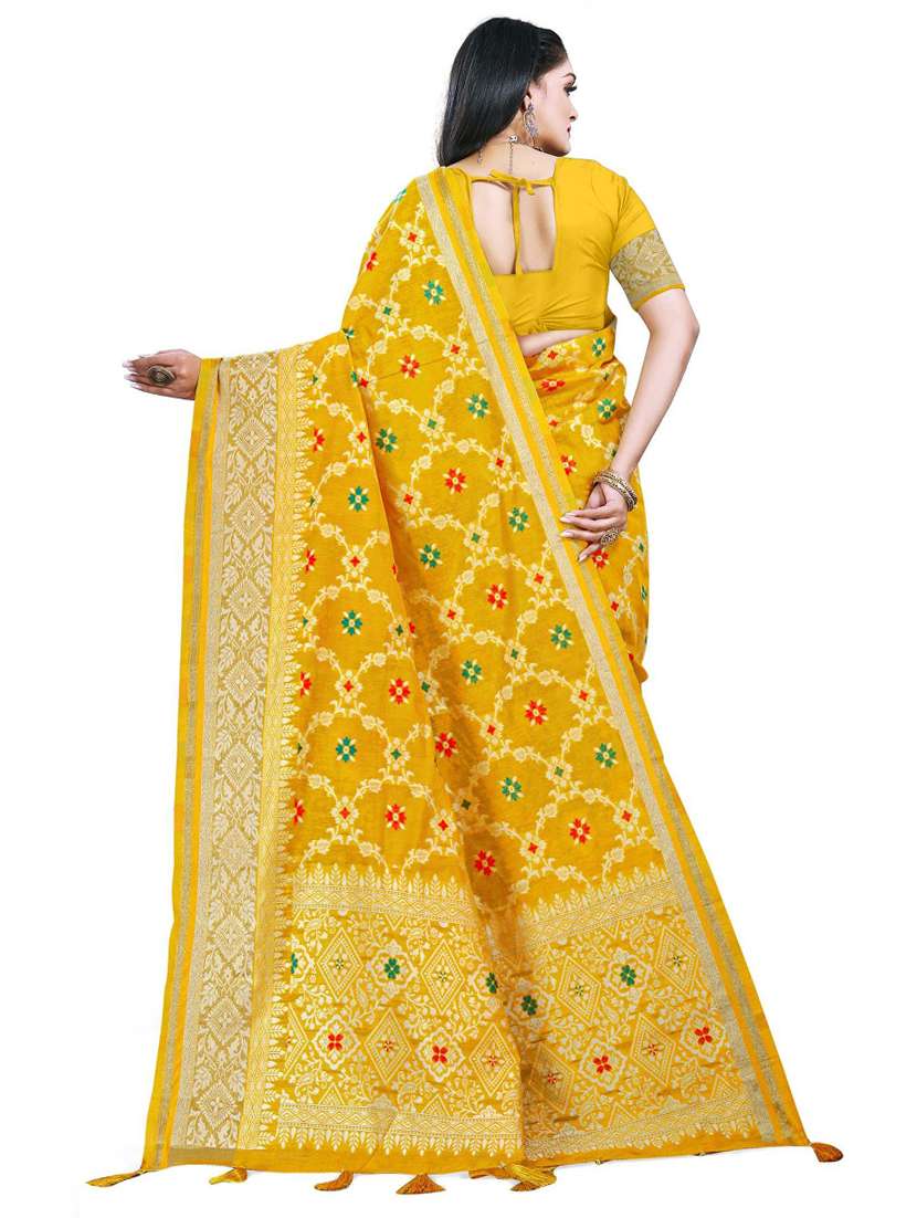 women's printed yellow colored saree with blouse - 19596929 - Standard Image - 1