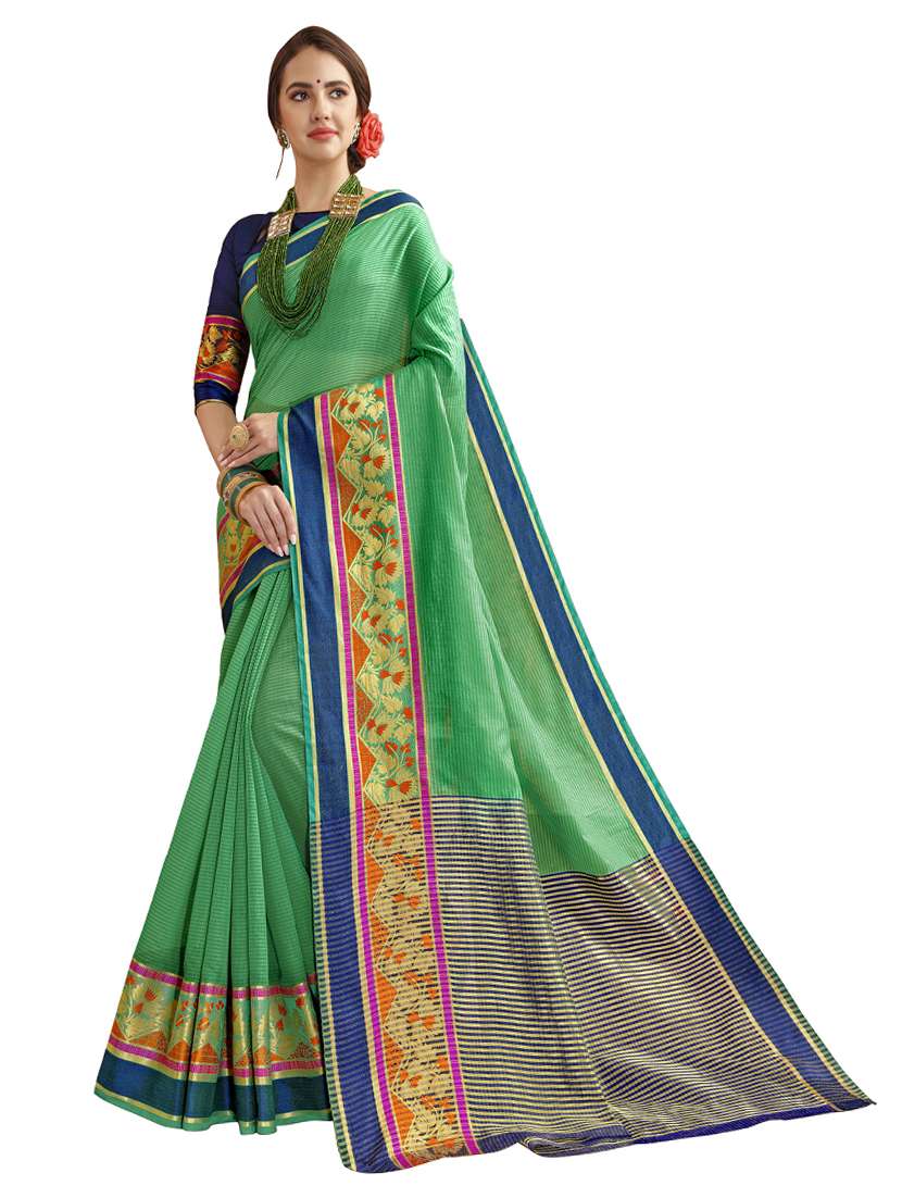 women's self design green colored saree with blouse