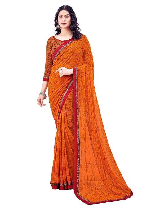 women's bordered orange colored saree with blouse - 19596964 - Standard Image - 0