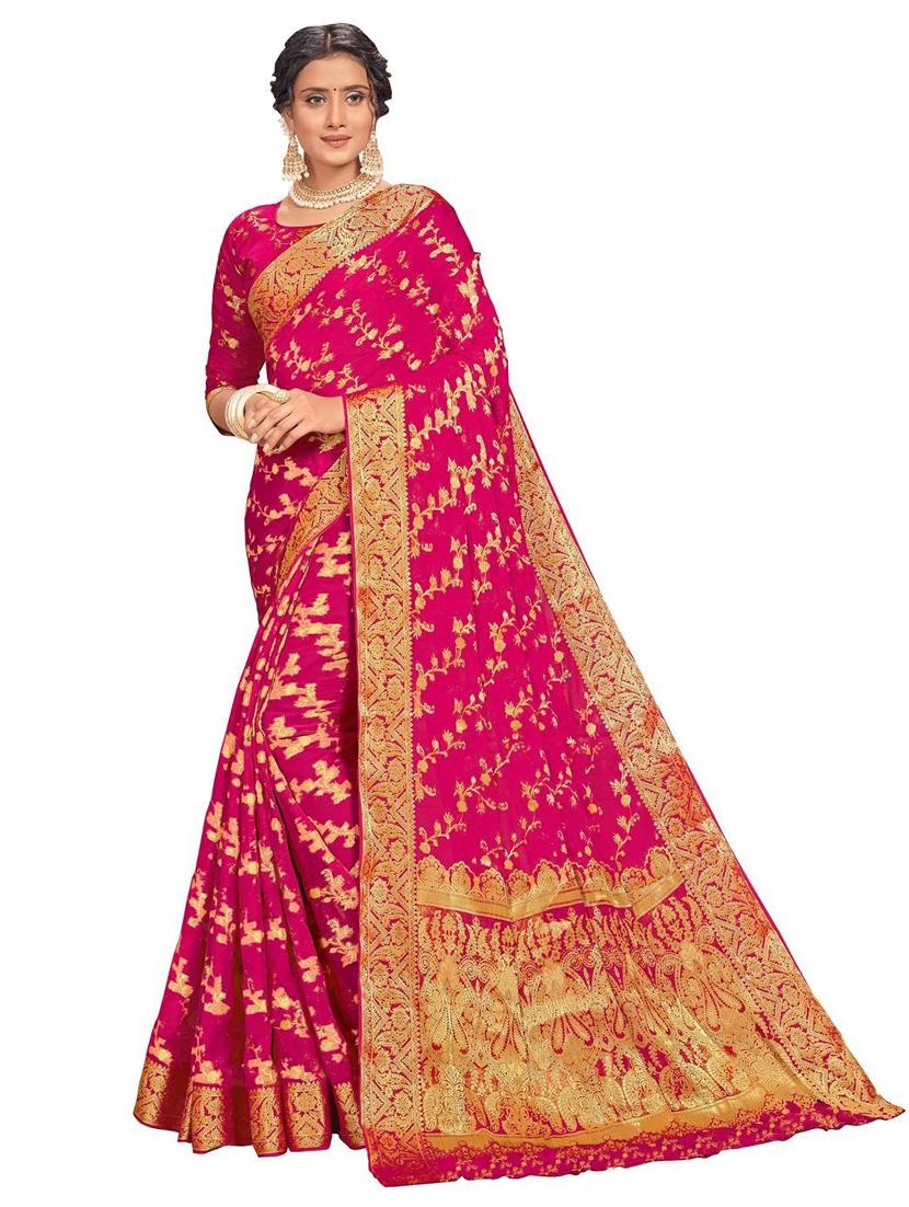 women's self design pink colored saree with blouse - 19596975 - Zoom Image - 0