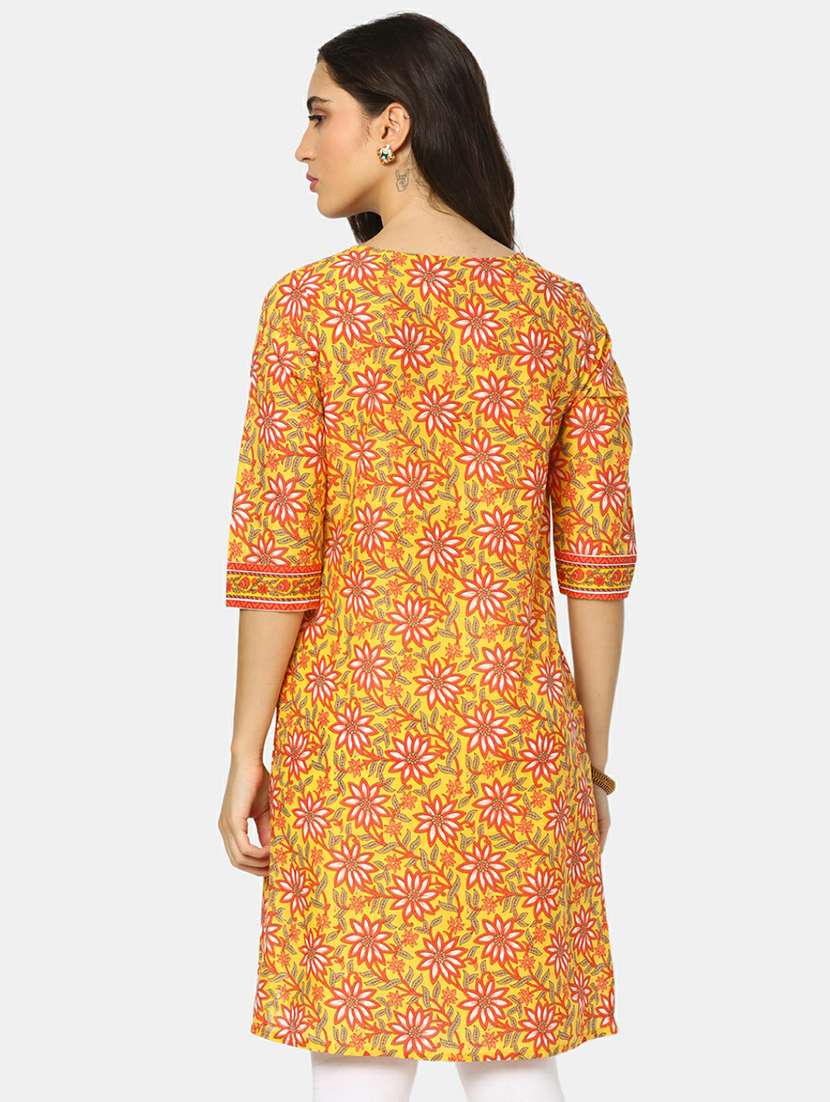 women yellow floral printed straight kurta - 19598152 -  Standard Image - 1