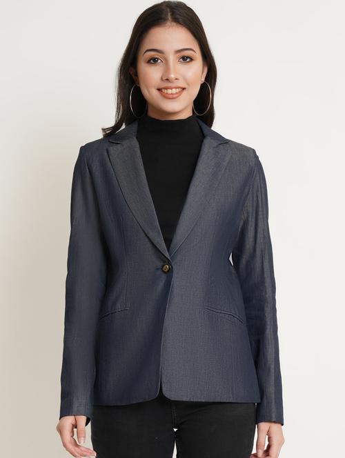blue denim casual blazer - 19598718 - Standard Image - 0