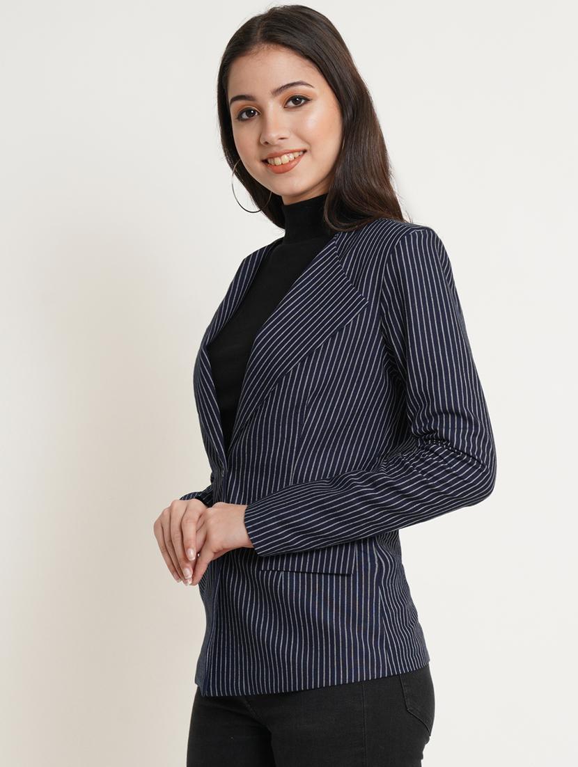 lapel collar stripe print blazer - 19598719 - Standard Image - 1