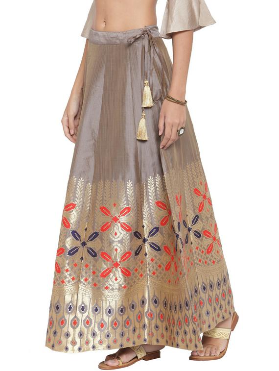 grey printed flared long skirt - 19600509 -  Standard Image - 1