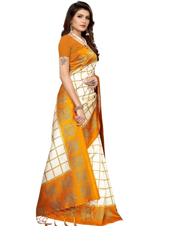 checkered woven saree with blouse - 19600551 -  Standard Image - 1
