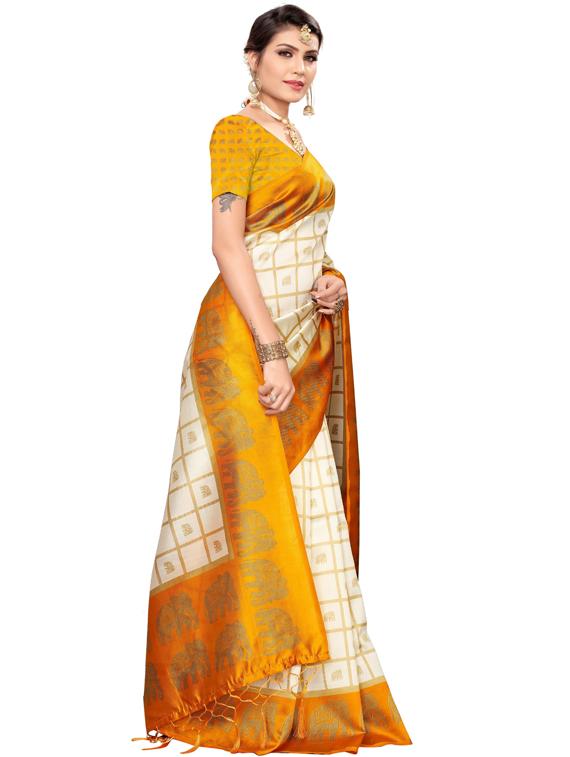 checkered woven saree with blouse - 19600556 -  Standard Image - 1