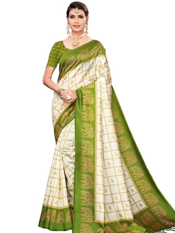checkered woven saree with blouse - 19600557 -  Standard Image - 1