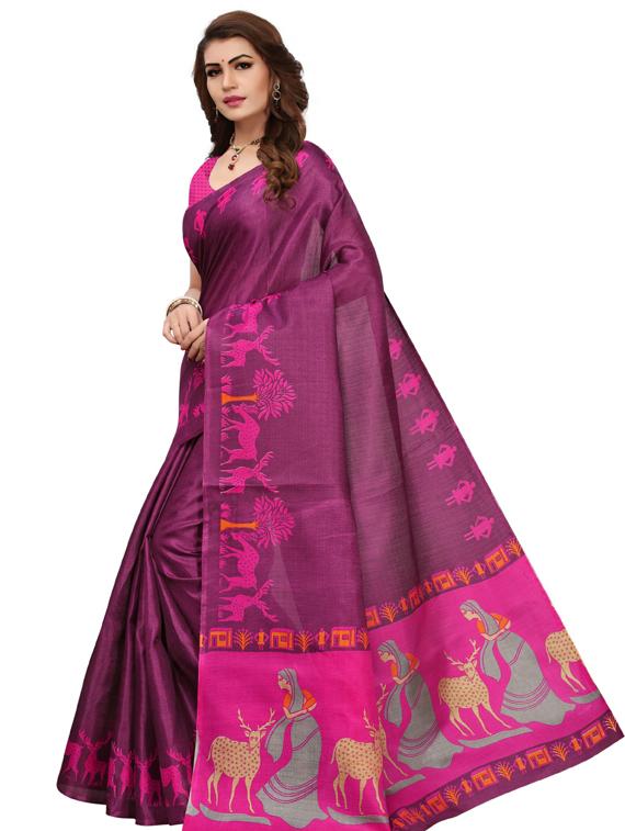 purple printed woven saree with blouse - 19600577 - Standard Image - 1