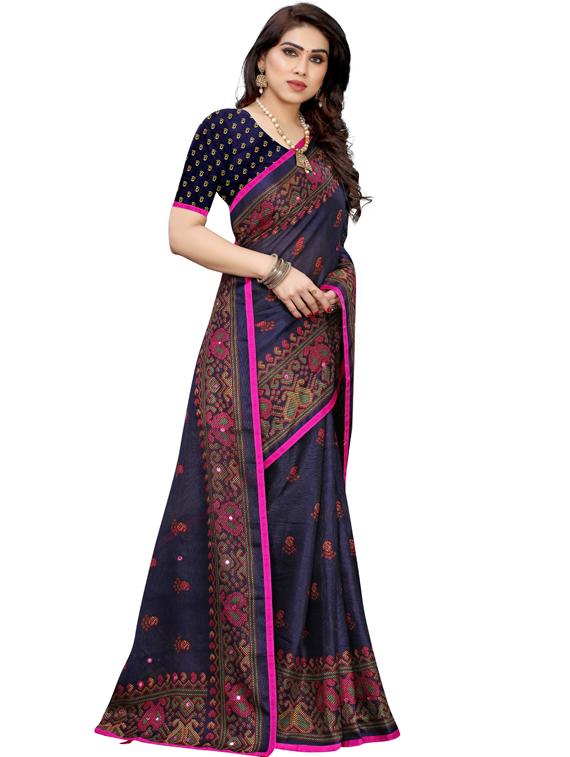 blue self design printed saree with blouse - 19600652 -  Standard Image - 1