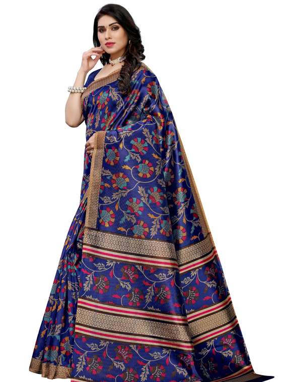 dark blue self design printed saree with blouse - 19600654 - Standard Image - 1
