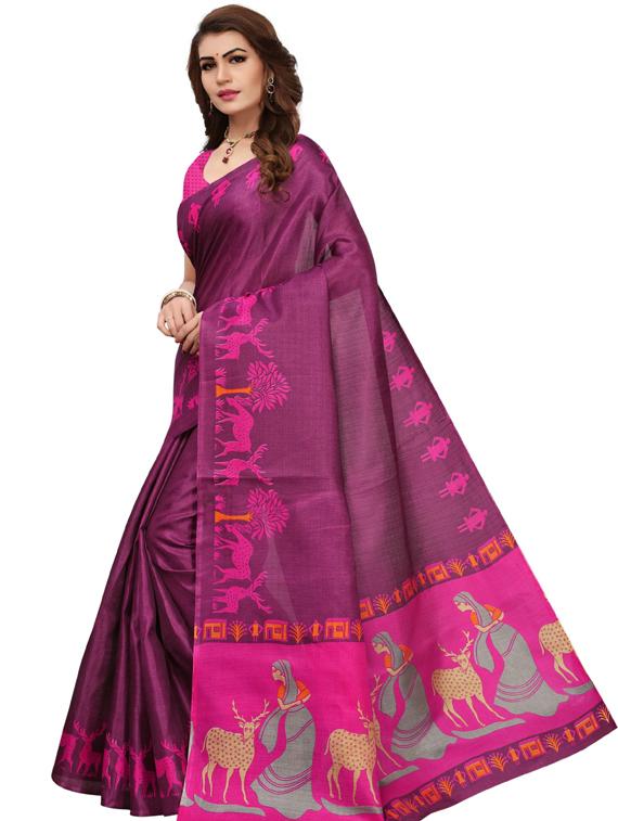 purple self design printed saree with blouse - 19600679 -  Standard Image - 1