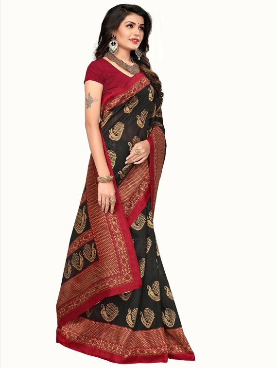 black self design printed saree with blouse - 19600685 - Standard Image - 1