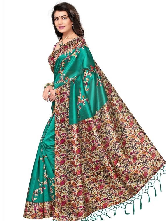 green self design printed saree with blouse - 19600686 - Standard Image - 1